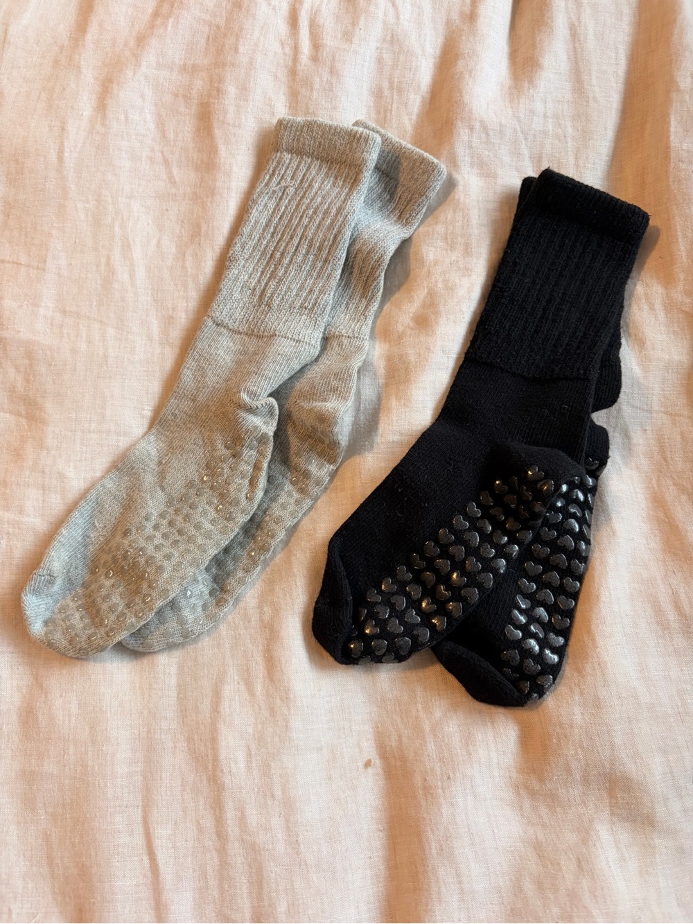 Women’s Non-Slip Crew Socks - Black & Light Gray. Pilates